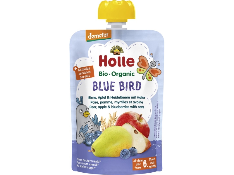 HOLLE Blue Bird Pouchy Poire, pomme, myrtilles et avoine bio 100 g