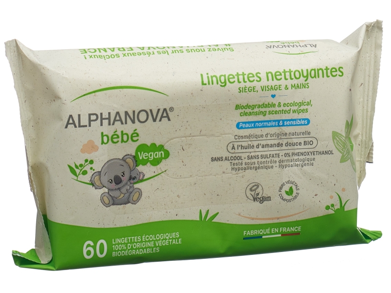 ALPHANOVA bb lingettes amande biodégradables 60 pièces