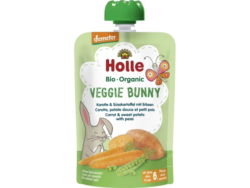 HOLLE Veggie Bunny Pouchy Carotte, patate douce et petits pois bio 100 g