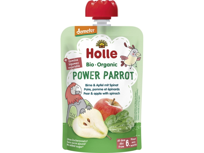 HOLLE Power Parrot Pouchy Poire, pomme et épinards bio 100 g