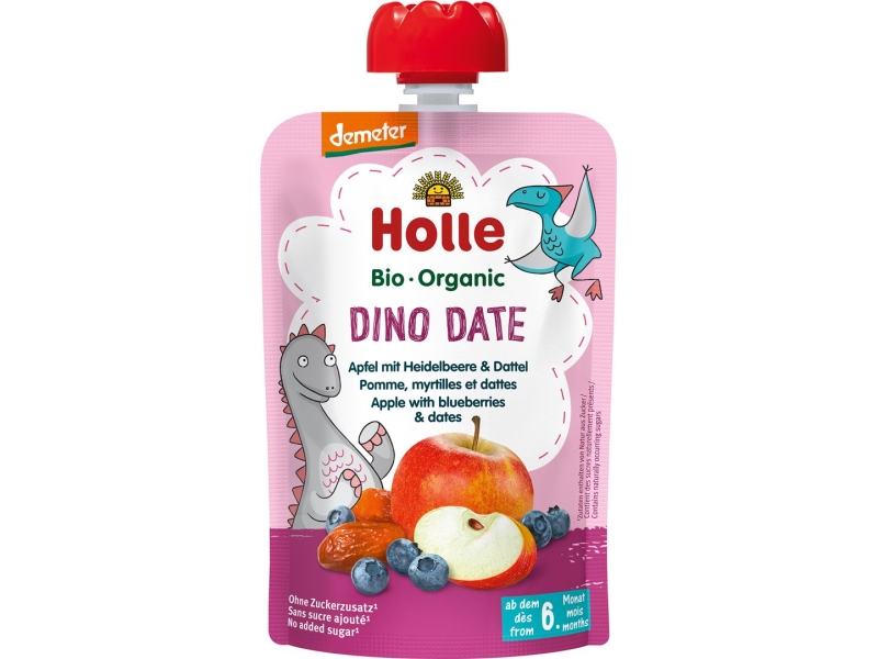 HOLLE Dino Date Pouchy Pomme, myrtilles et dattes bio 100 g