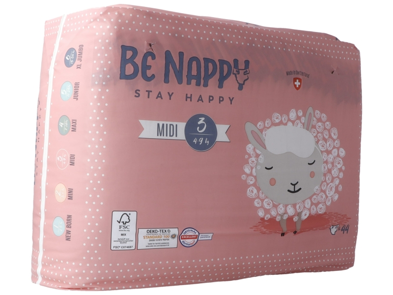 BE NAPPY Couche taille 3, 4-9 kg midi 44 pièces