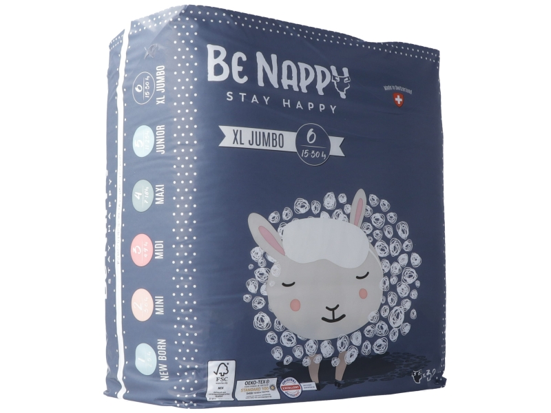 BE NAPPY Couche taille 6, 15-30 kg XL jumbo 32 pièces